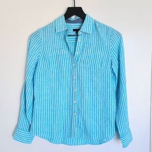 Talbots Linen Railroad Stripe Shirt, Aqua